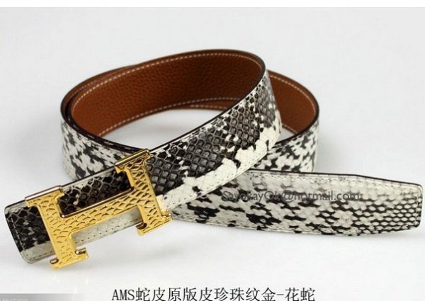 Hermes Snake Stripe Leather Reversible Belt Pearl Stripe Gold Bu